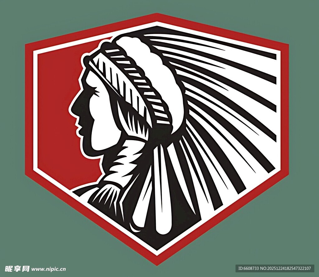 印第安人头像盾牌标志