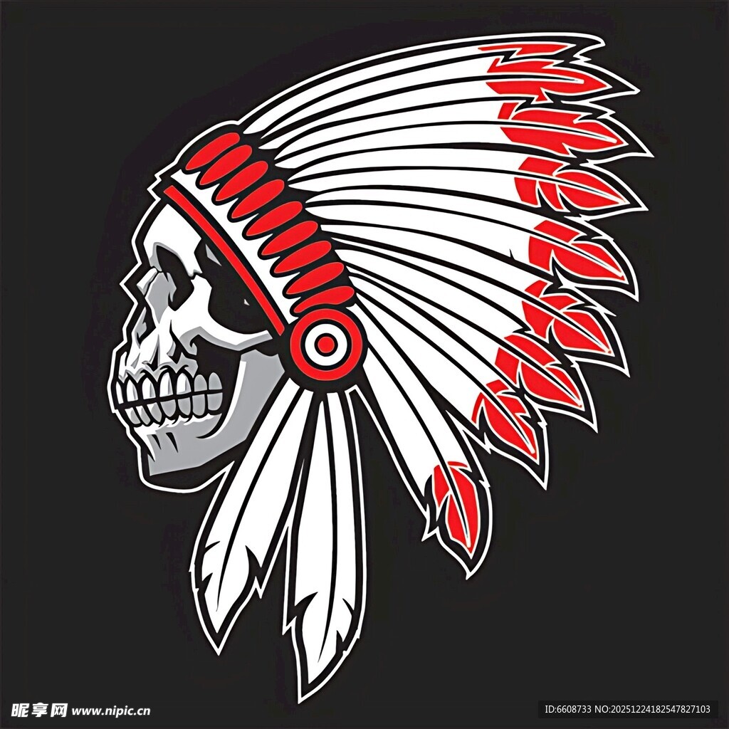 印第安骷髅羽毛头饰图案