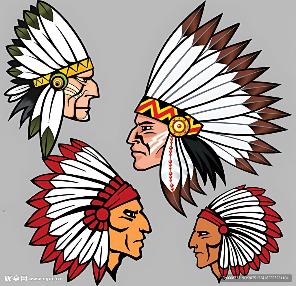 印第安人酋长头饰插画