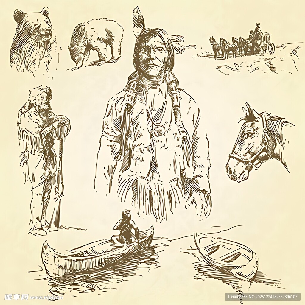 西部拓荒者与动物场景