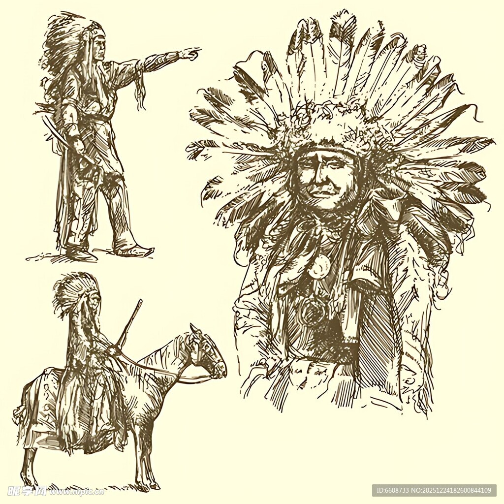 印第安人物风情手绘插画
