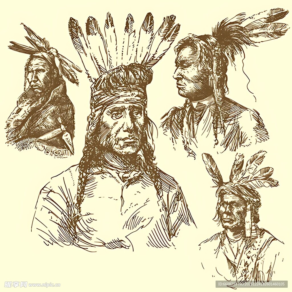 印第安人头像手绘插画