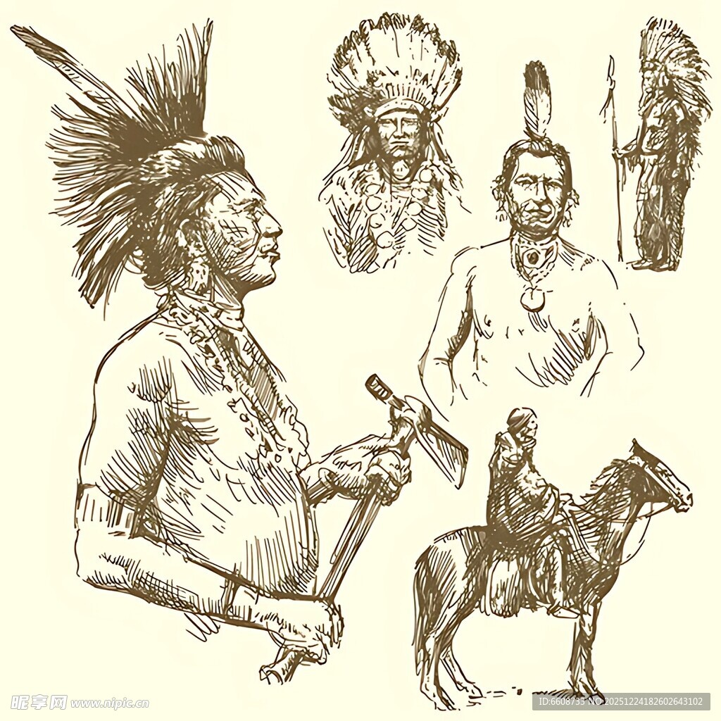 印第安人形象手绘插画