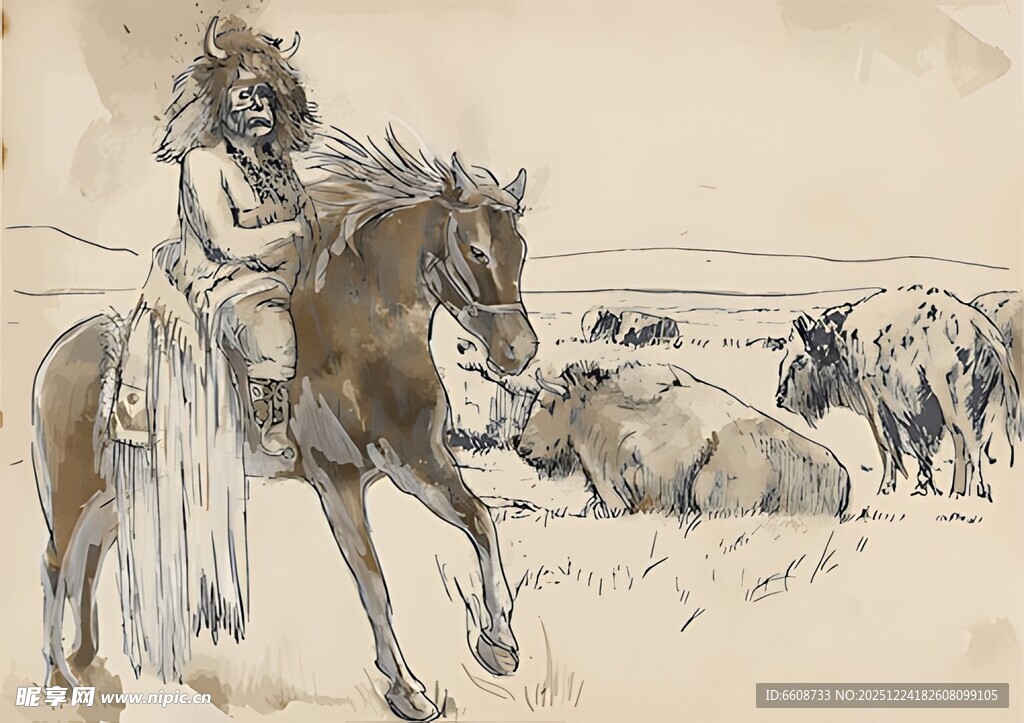 草原骑手与牛群