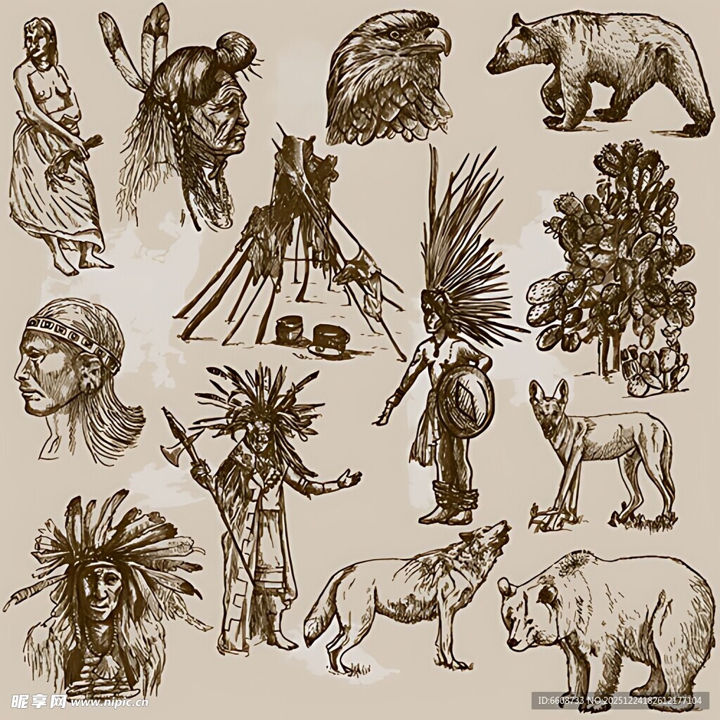 印第安元素手绘图案集合