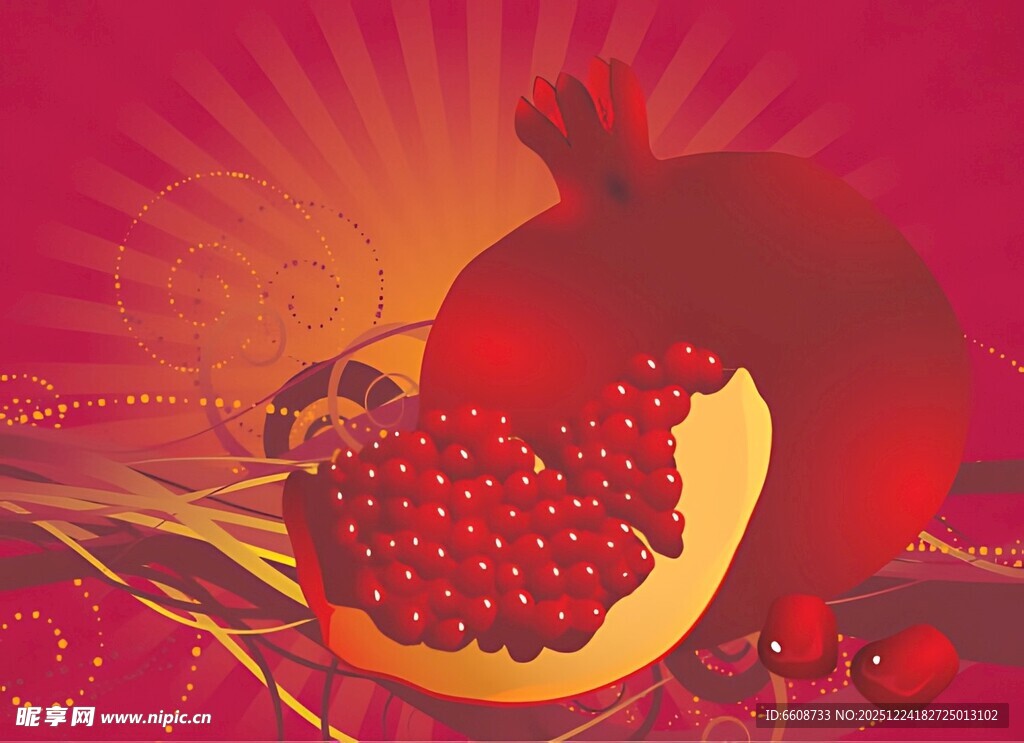 梦幻石榴插画色彩绚丽