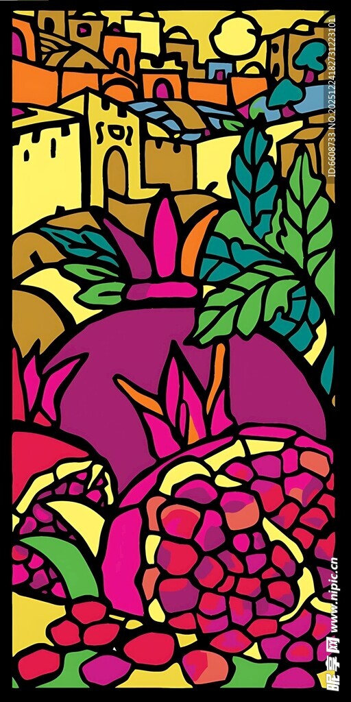 多彩石榴插画艺术作品