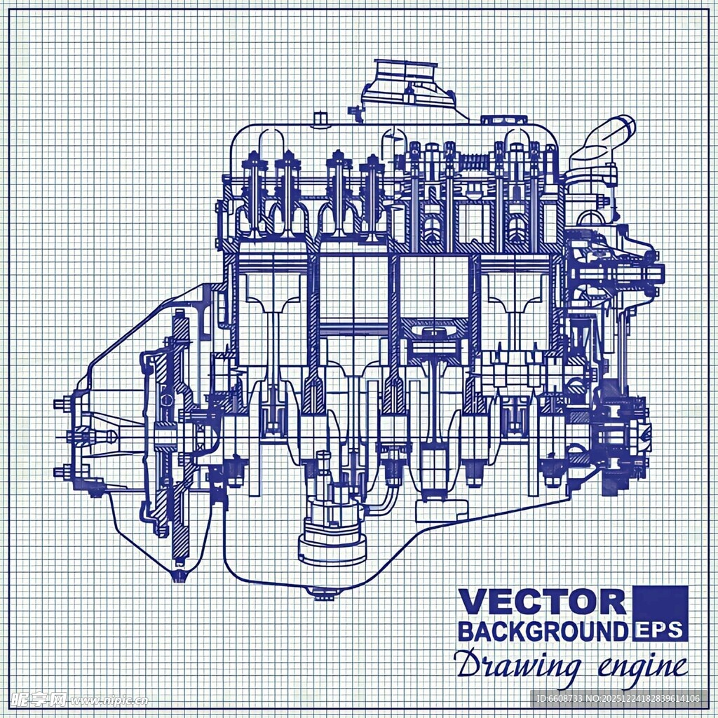 手绘汽车发动机矢量图