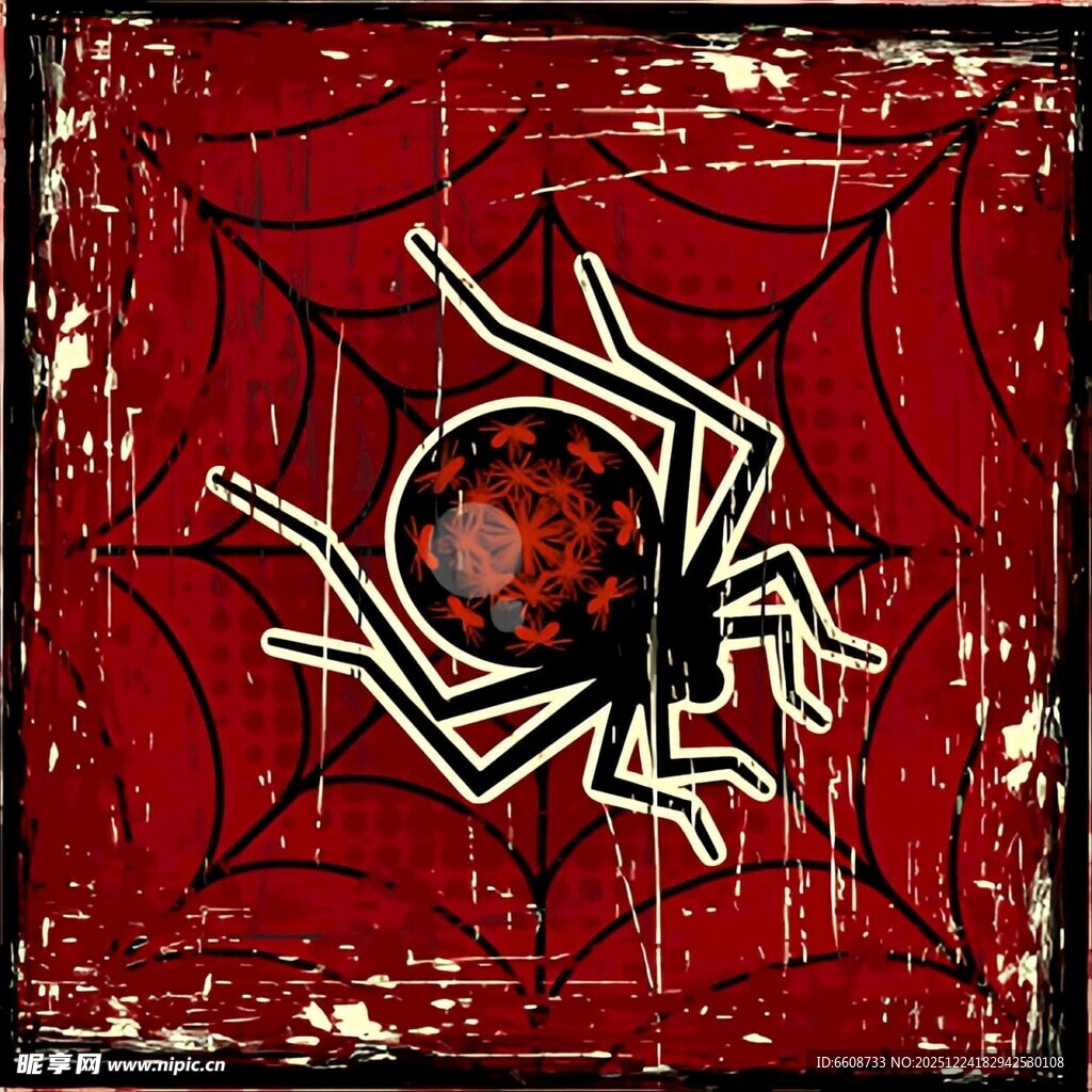 红色背景上的蜘蛛图案