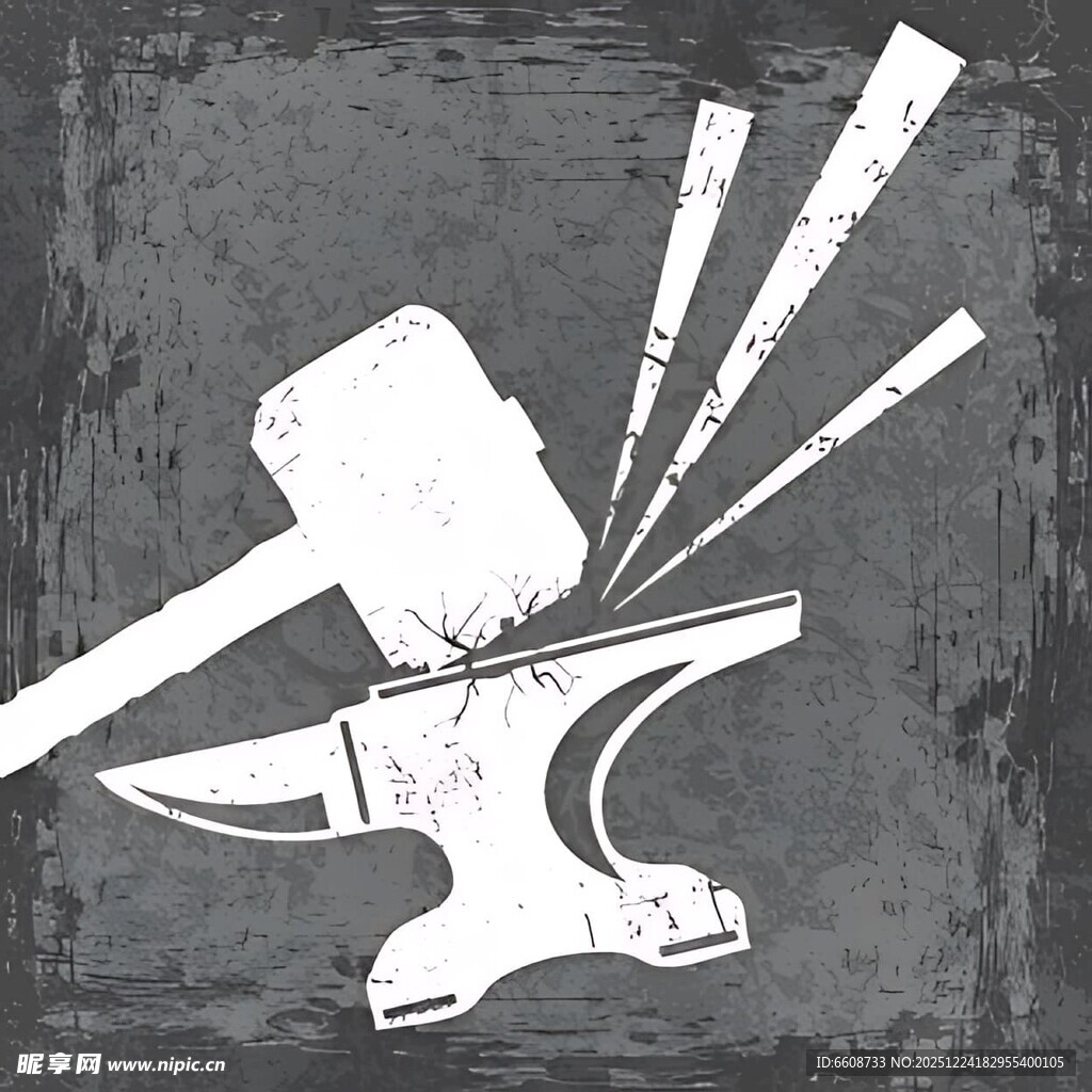 铁砧上的锤子与工具