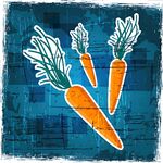 蓝色背景上的三根胡萝卜