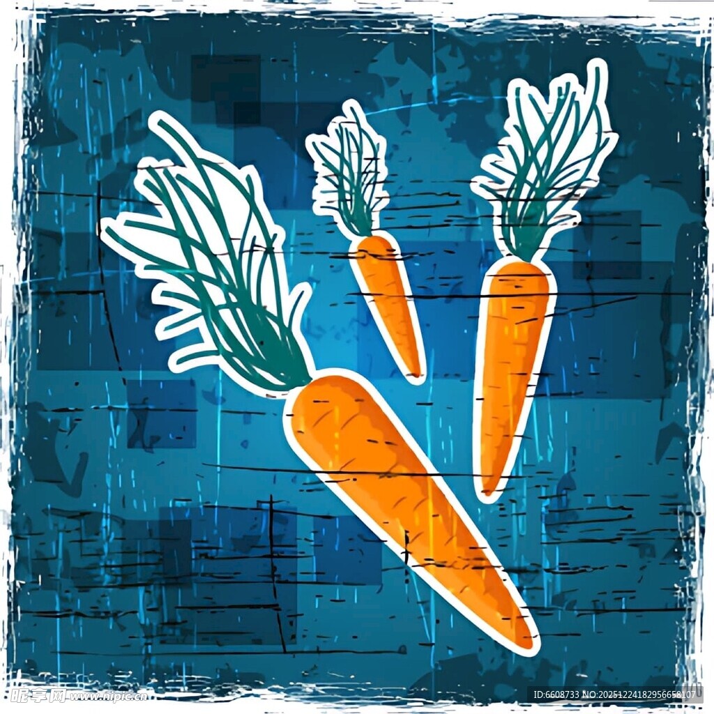 蓝色背景上的三根胡萝卜