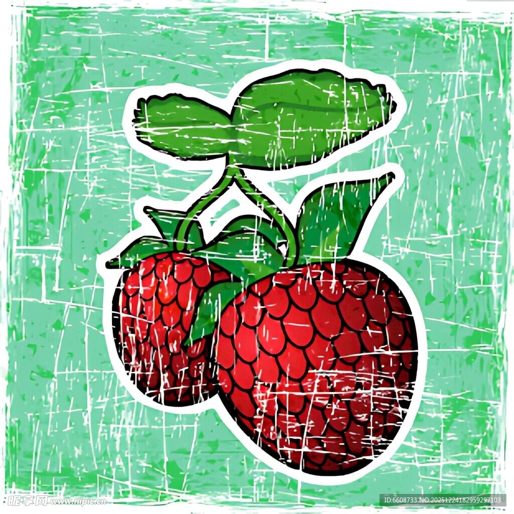 复古风绘制的新鲜树莓