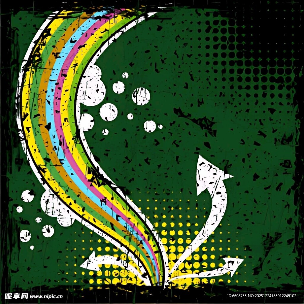 绿色背景梦幻彩虹图案