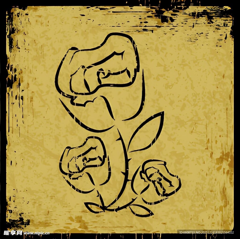 手绘复古风格花朵图案