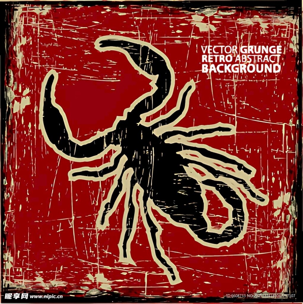 红色背景上的黑色蝎子图案