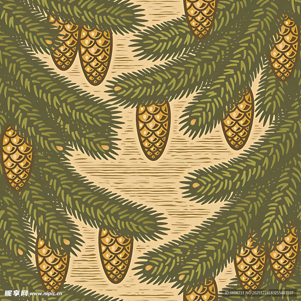 松枝松果复古风图案背景