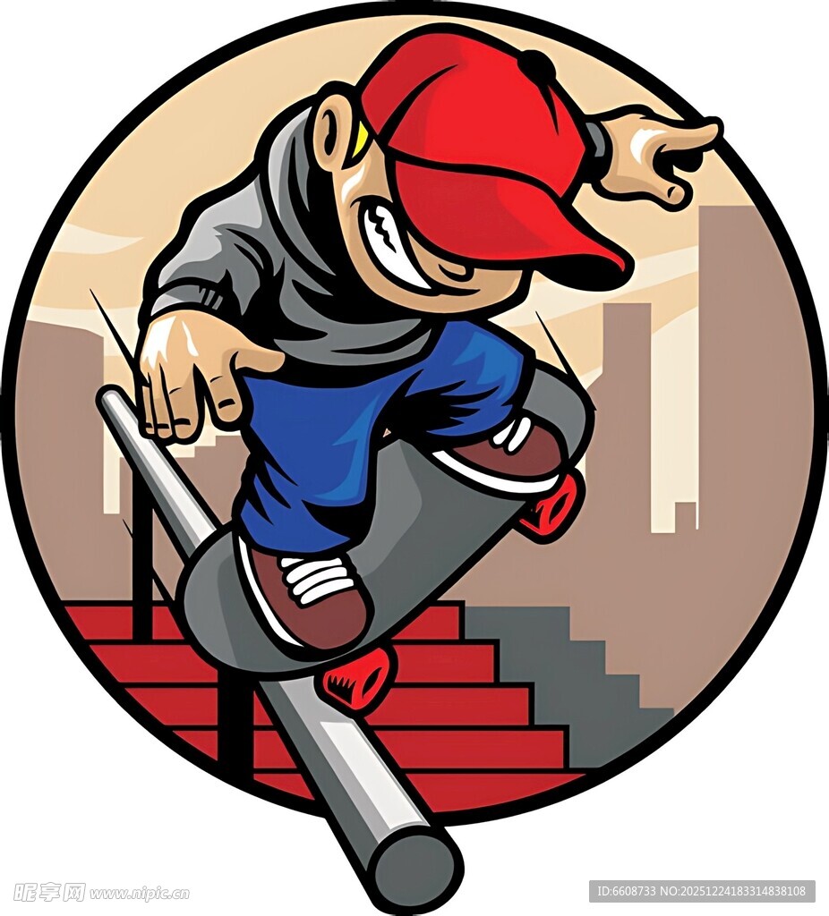 滑板少年炫技楼梯间