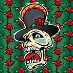 骷髅头戴礼帽配玫瑰图案