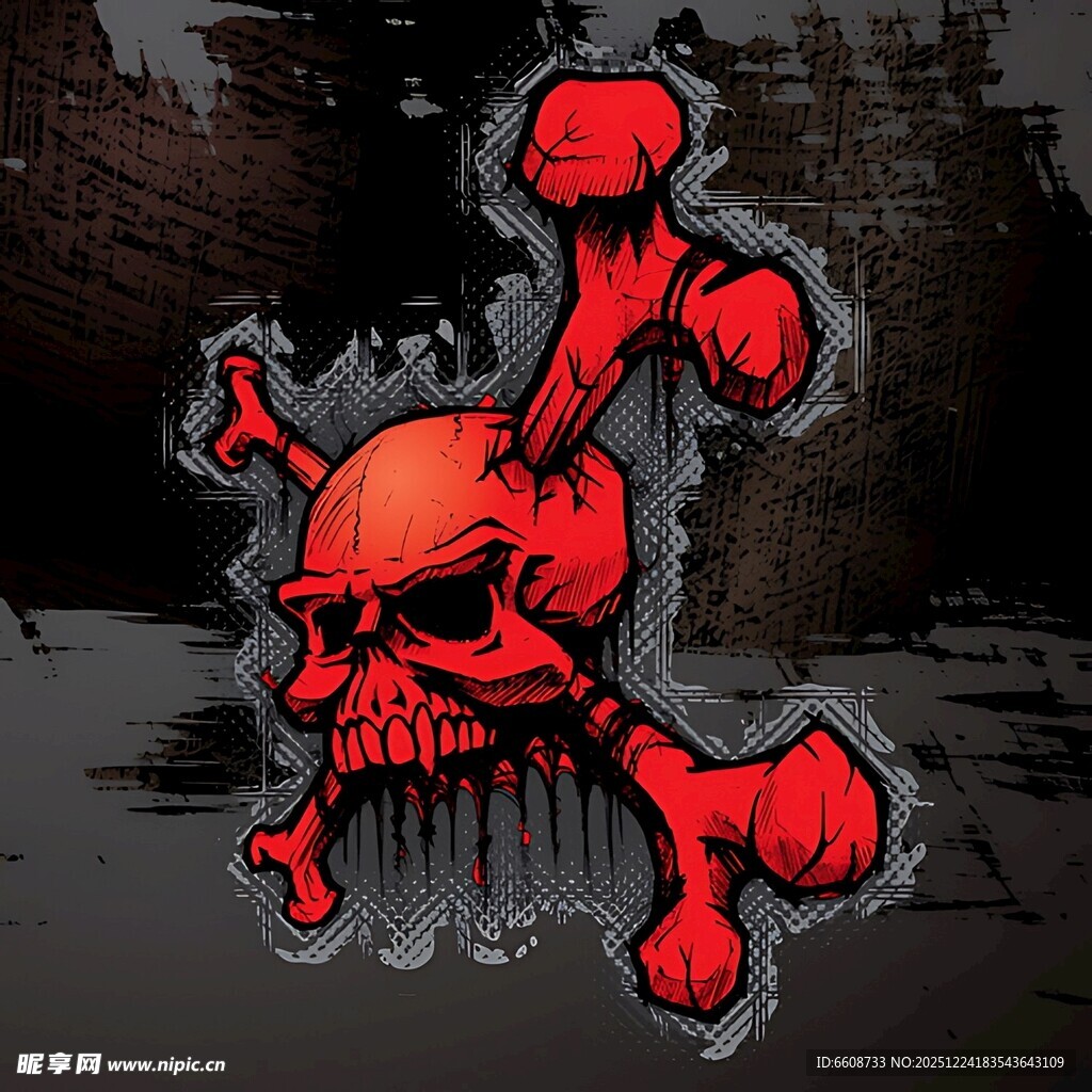 红色骷髅与交叉骨图案