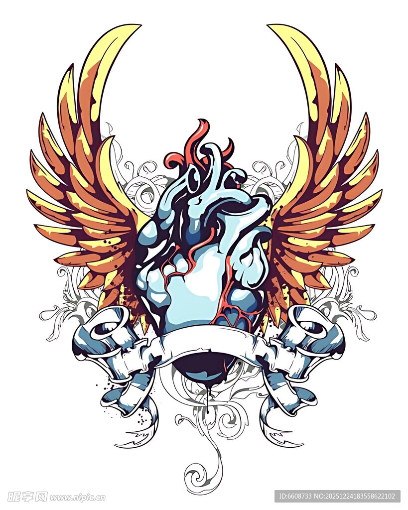 华丽翅膀纹身图案设计