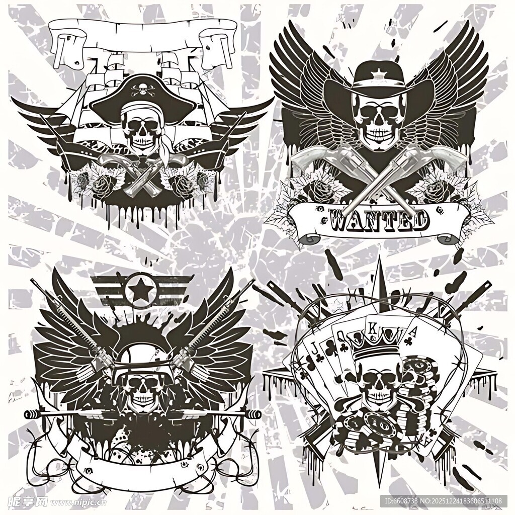 复古骷髅翅膀图案设计