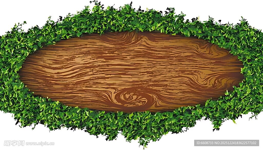 绿叶环绕的木质标牌