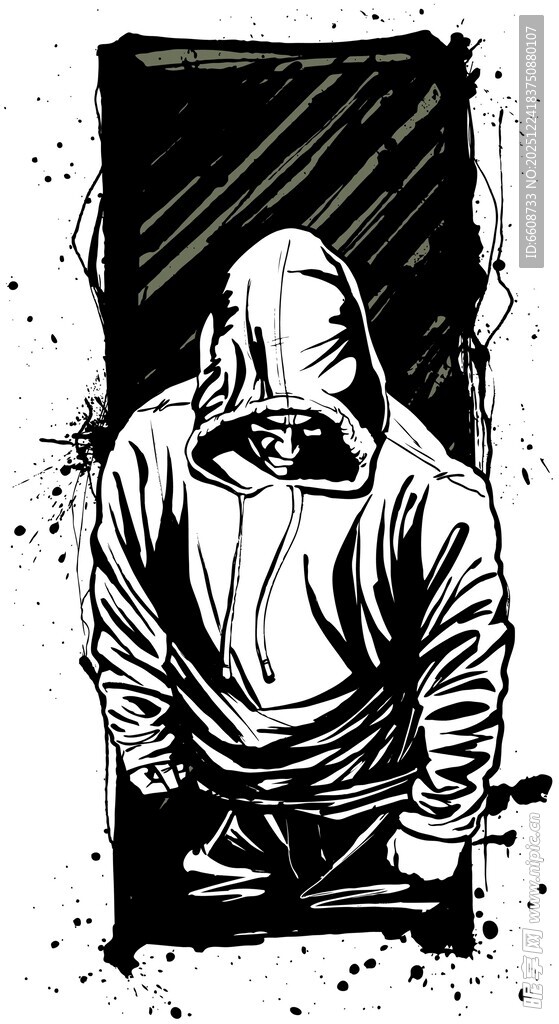 戴兜帽者坐于门前