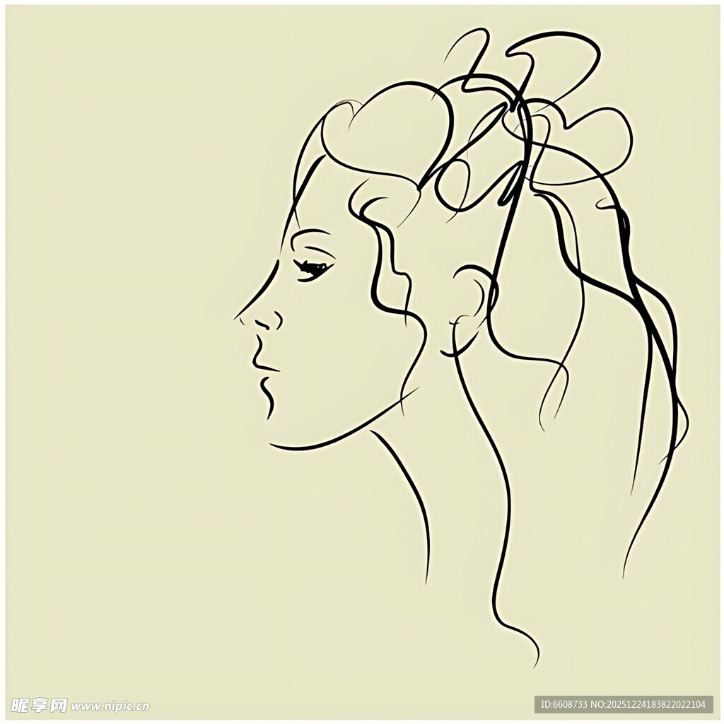 线条勾勒的优雅女性侧影