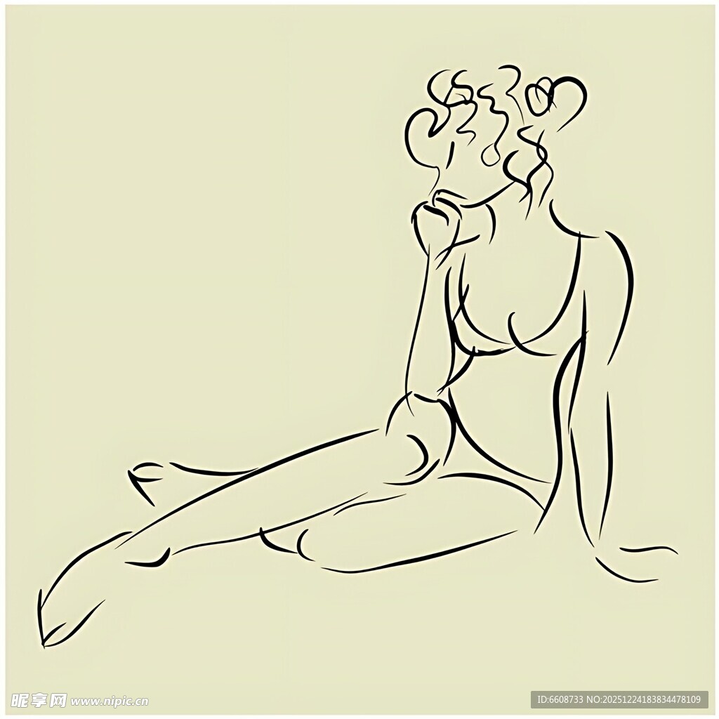 线条勾勒的优雅坐姿女性