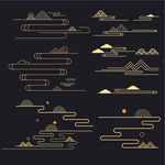 中式简约山水线条图案