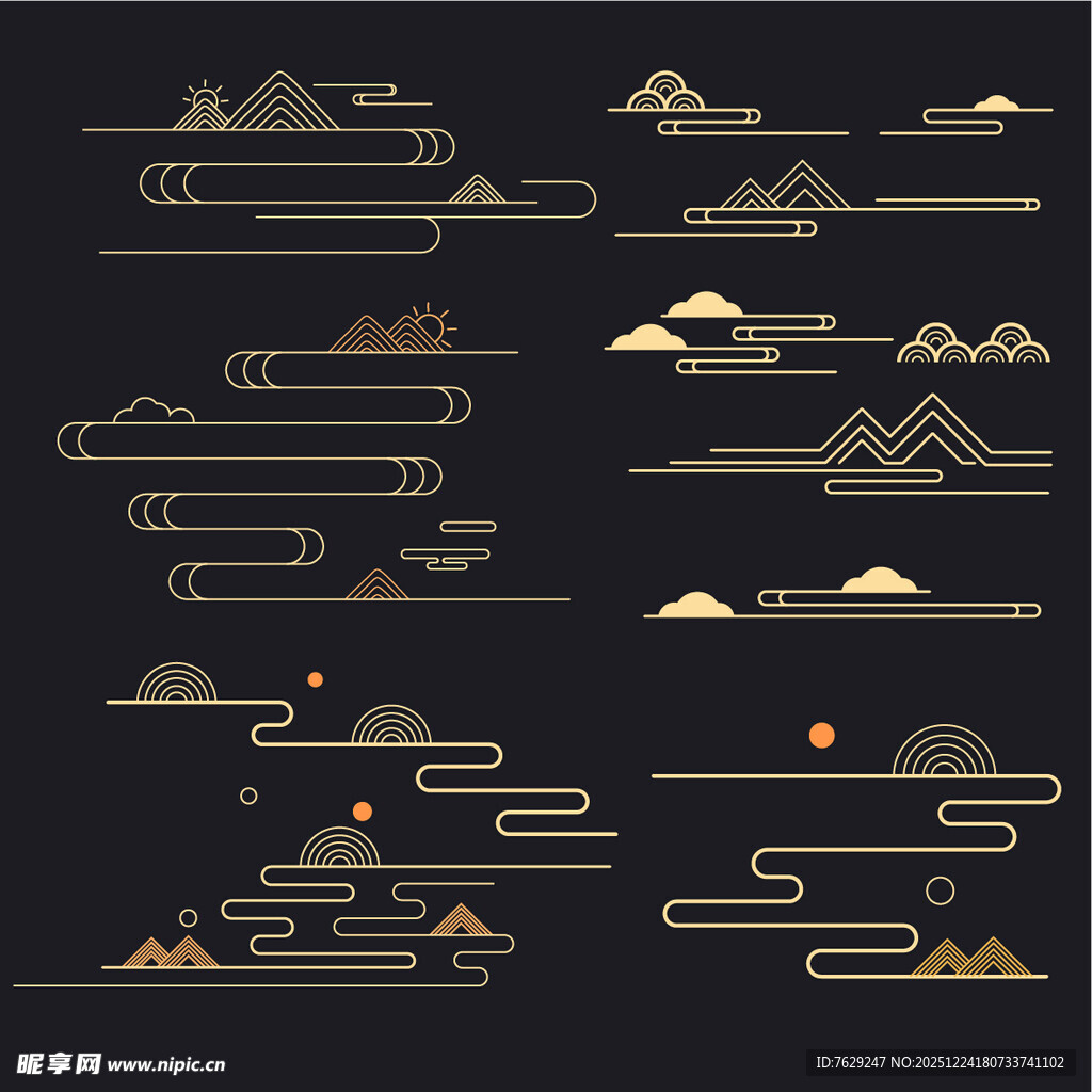 中式简约山水线条图案