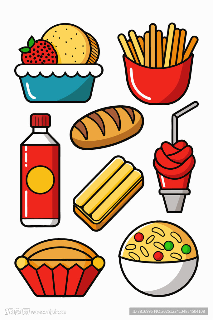 多样美味快餐食品集合