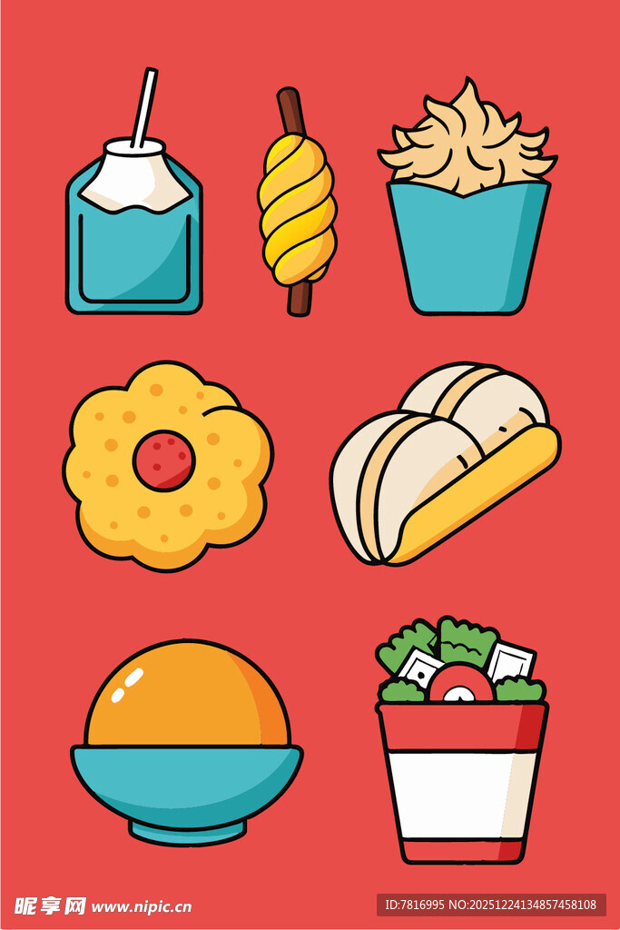 多彩美味小吃插画集合