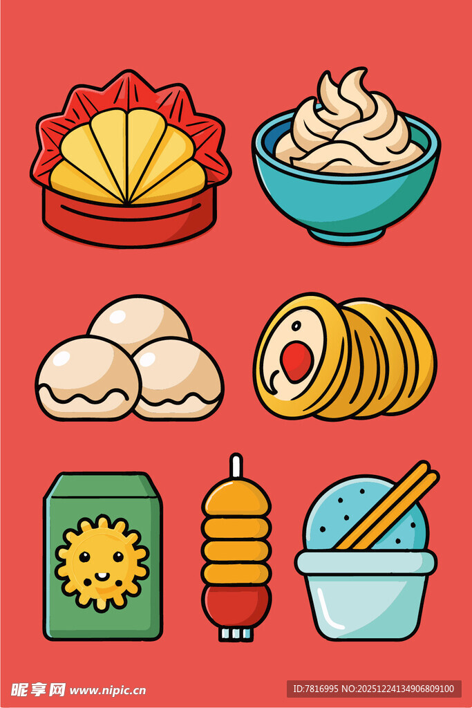 多样中式传统美食插画