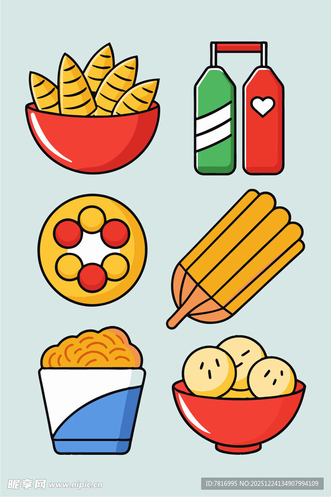 多样美味零食插画展示