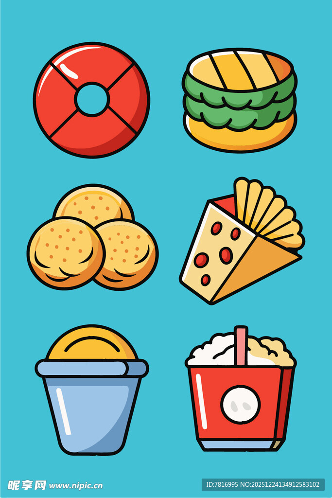 多彩美味小吃图标集合