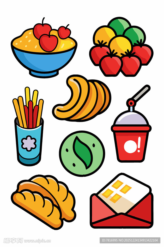 多彩美食与饮品图标集合