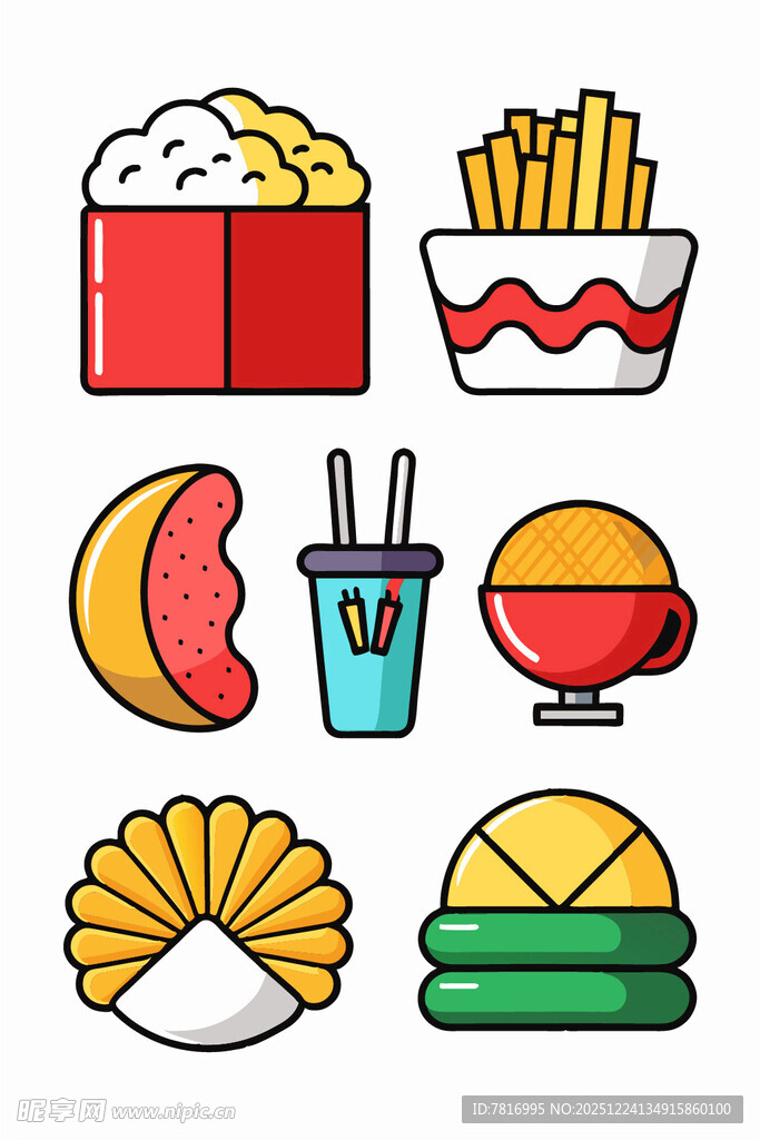 多样美味快餐图标集合