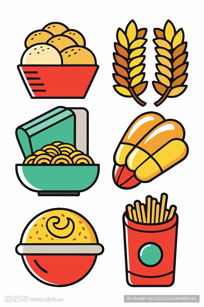 多样美味快餐食品集合