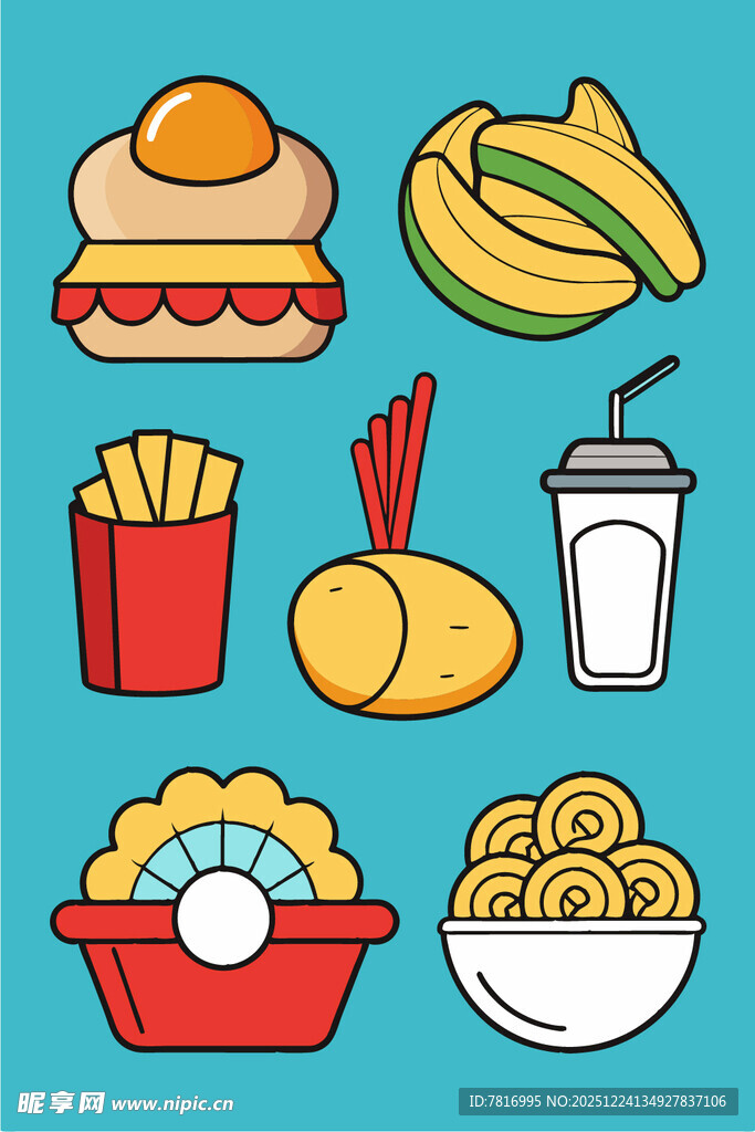 多样美味快餐食品集合