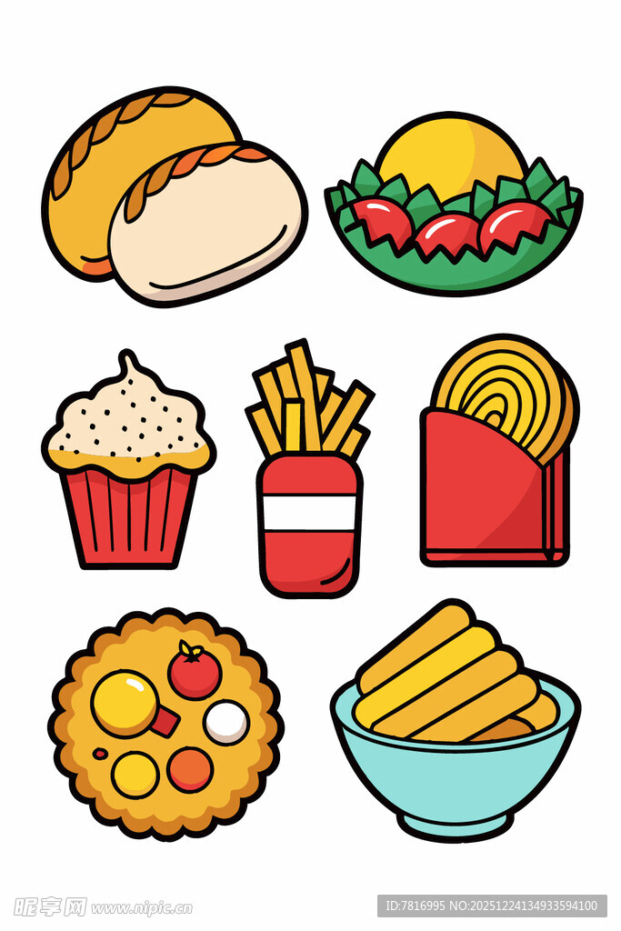 多样美味快餐食品集合