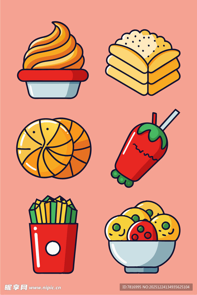 缤纷美味小吃插画集合