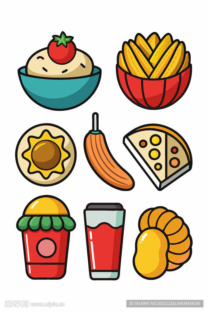 多样美味快餐食品集合