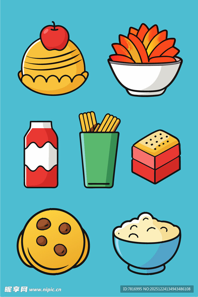 多彩卡通风格的美味食物