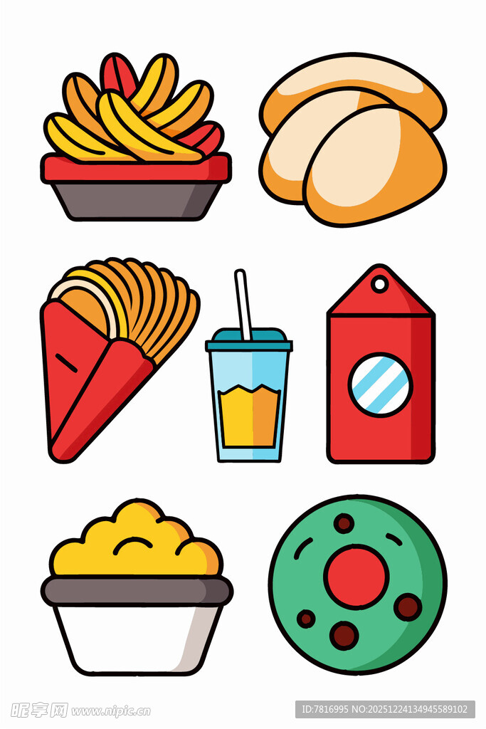 多样美味小吃图标集合