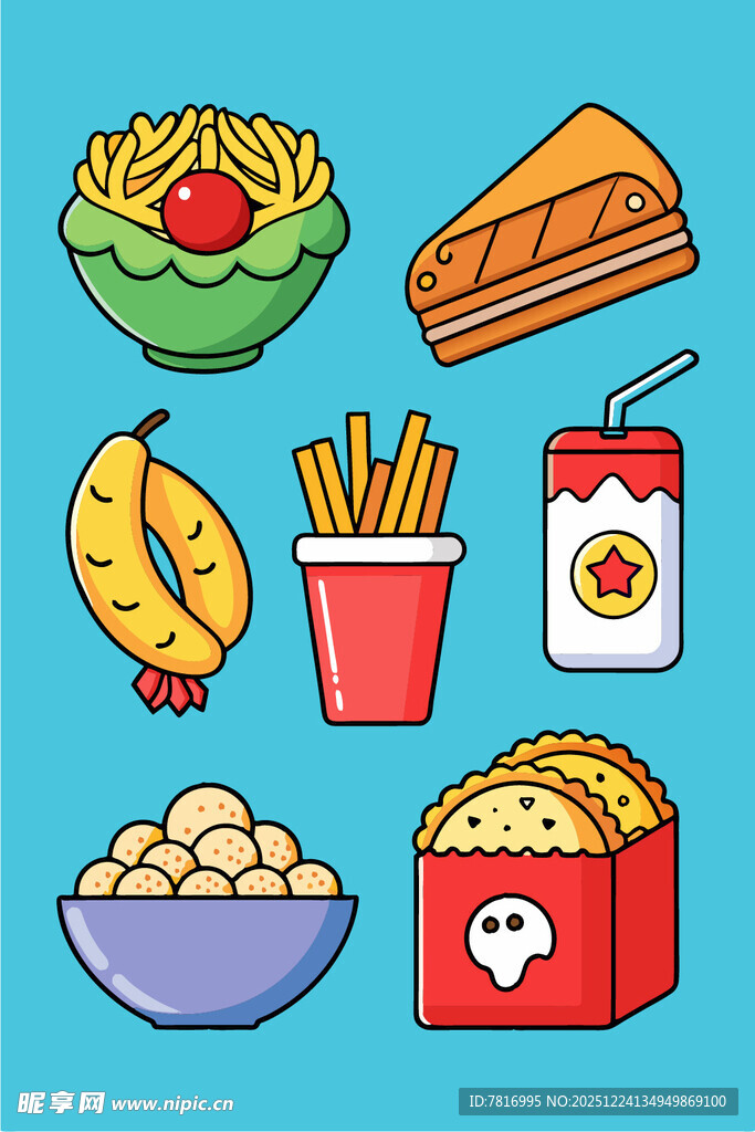 多彩美味快餐食品集合