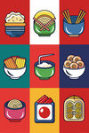 多彩亚洲美食图标集合