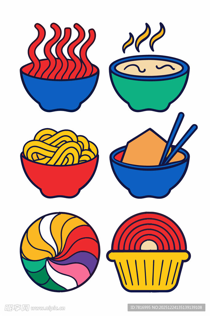多彩面食图标集合