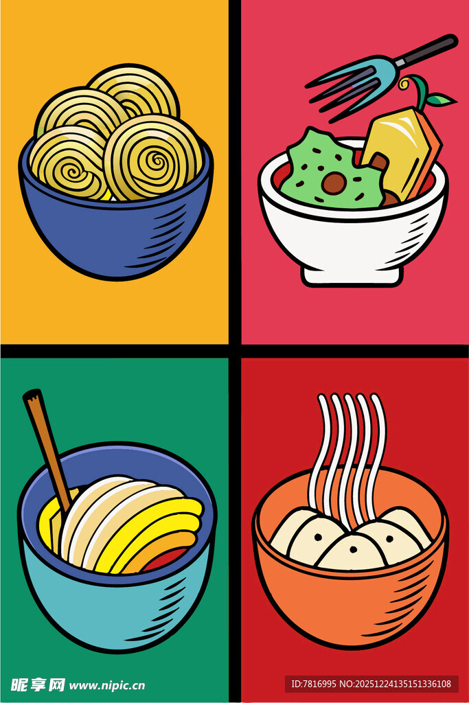 多彩面食美食插画